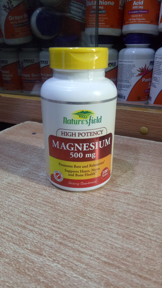 NATURE'S FIELD HIGH POTENCY MAGNESIUM 500MG X 100 TABLETS
